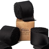 Ribbli Black Silk Satin Ribbon 1.5 Inch x 30 Yard Handmade Frayed Chiffon Black Ribbon for Gift Wrapping Wedding Invitations Bridal Bouquets Home Decor