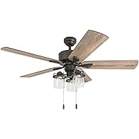 Prominence Home River Run, 52 Inch Farmhouse LED Ceiling Fan with Light, Pull Chain, Three Mounting Options, 5 Dual Finish Blades, Reversible Motor - 50566-01 (Bronze)