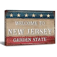 COCOKEN Welcome to New Jersey Garden State Canvas Wall Art Printed New Jersey State Canvas Pictures Artwork Posters Decoration for Living Room Bedroom Office Coffee Club New Home 12x16in