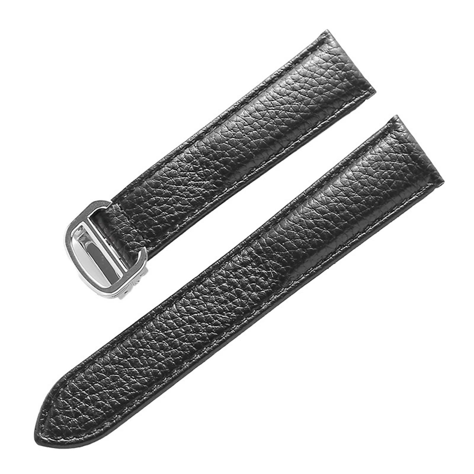 Wscebck Watch Band for Cartier Tank Solo Men Lady Deployant Clasp Watch Strap Genuine Leather Soft Watch Bracelet Belt 20mm 22mm 23mm (Color : Black-Silver, Size : 20mm)