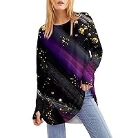 Going Out Tops for Women Long Sleeve Top Women's Work Oversized Spring Classic Crew Neck Tops Loose Fit Printed Softest Shirt Women Purple Thermal Shirts for Women Small