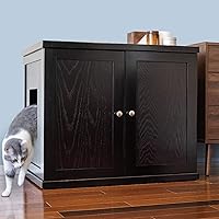 THE REFINED FELINE Cat Litter Box Enclosure Cabinet, Modern, Black Espresso, Adjustable Levelers, XLarge, Hidden Litter Cat Furniture with Drawer