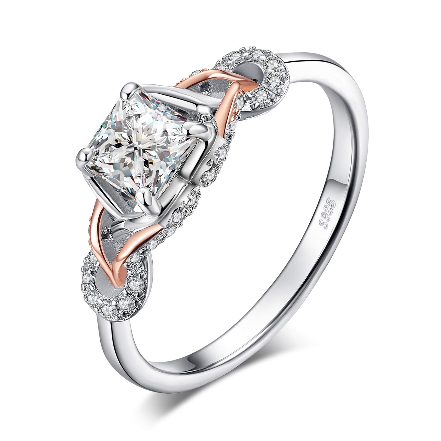 JewelryPalace Infinity Cubic Zirconia Engagement Rings, 925 Sterling Silver 14K Rose Gold Wedding Band Promise Ring Bridal Sets