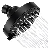 Shower Head, 5 Modes High Pressure Shower Heads for Relaxed Shower Experience, 4.1 Inch Bathroom Fixed Showerhead Even at Low Water Pressure for Powerful Spray, Matte Black