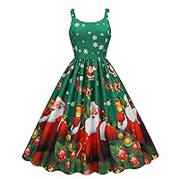 Summer Dress for Women 2023 Vintage Sleeveless Herben Christmas Party Dress Fun Print Formal Flowy Tea Skirts S-XXL