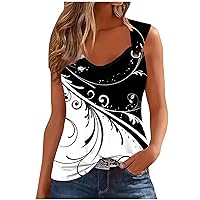 Women Floral Graphic Loose Fit Long T Shirts Tops Tee for Women Sleeveless Slip Fall Summer Tee Shirt 2024