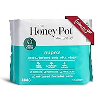 The Honey Pot Company Clean Cotton Super Absorbency Pads, Herbal-Infused Pads with Wings, Plant-Derived Feminine & Menstrual Care – (Product) RED – 16 ct.