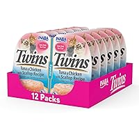 Twins for Cats, Grain-Free Shredded Chicken & Broth Gelée Side Dish/Complement/Topper Cups, 1.23 Ounces per Serving, 14.76 Ounces Total (12 Servings), Tuna & Chicken with Scallop Recipe