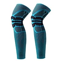 Sports Full Long Leg Knee Compression Sleeve with Patella Gel Pad & Side Stabilizers for Men Women Running Gym Workout (Blue,Medium)