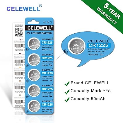 CELEWELL 【5-Year Warranty】 5 Pack CR1225 3V Lithium Battery