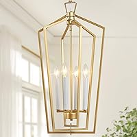 KSANA Gold Chandelier, 4-Light Gold Lantern Pendant Light with Adjustable Framework for Kitchen, Dining Room, 14