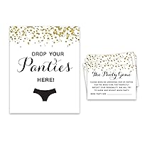 Bridal Shower Game 1 Sign + 30 Size Card White Gold Confetti Girls Night Out Bachelorette Party Drop Your Panties Game