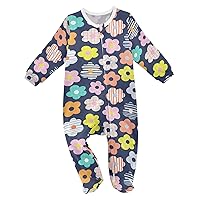 Baby One-Piece Rompers, Newborn To Infant Romper Footies, Flower Rainbow Colours Blue