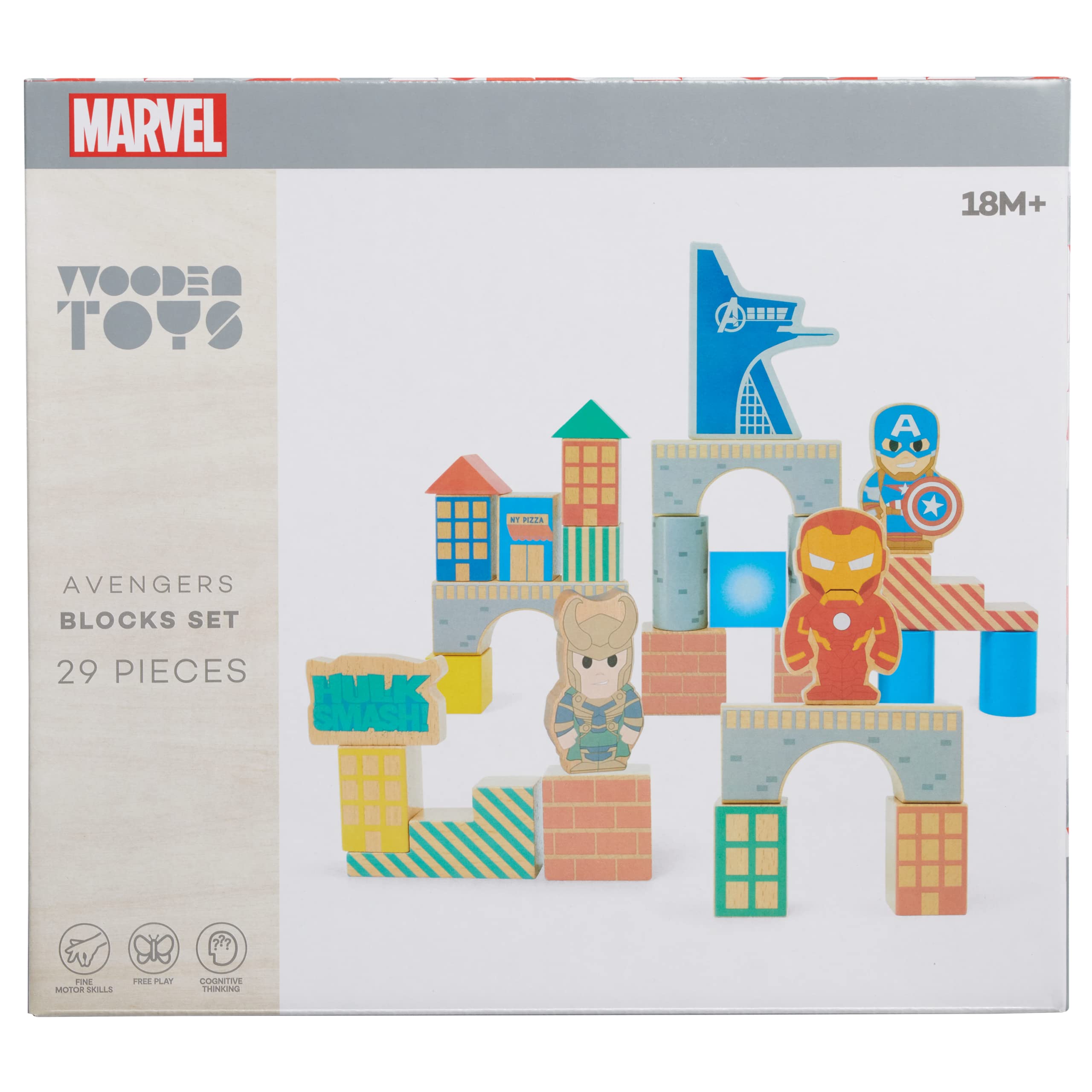 Disney Marvel Wooden, Avengers 29-Piece Block Set, Kids Toys for Ages 18 Month, Amazon Exclusive