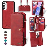 for Samsung Galaxy A54 5G Wallet Case,Multi-Function Wallet Case,Detachable 3 in 1 Magnetic Galaxy A54 5G Case Wallet,Flip Strap Zipper Card Holder Phone Case with Shoulder Straps-Red