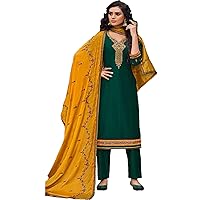 Green Color Pakistani Ethnic Party wear Embroidery Work Shalwar Kameez Plazzo Pant Suits