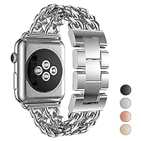 Compatible Apple Watch Band for Woman Man 45mm 49mm 42mm 44mm, Stainless Steel Cowboy Style for iWatch Series 9 8 7 6 5 4 3 2 se (Silver)