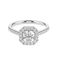 Riya Gems 3 CT Asscher Diamond Moissanite Engagement Ring Wedding Ring Eternity Band Vintage Solitaire Halo Hidden Prong Silver Jewelry Anniversary Promise Ring Gift