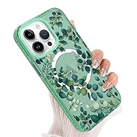 Clear Magnetic Case for iPhone 13 Pro Max Phone Case [Compatible with Magsafe] Green Leaves Pattern Slim Anti-Scratch Soft TPU Shockproof Cover for Women Girls