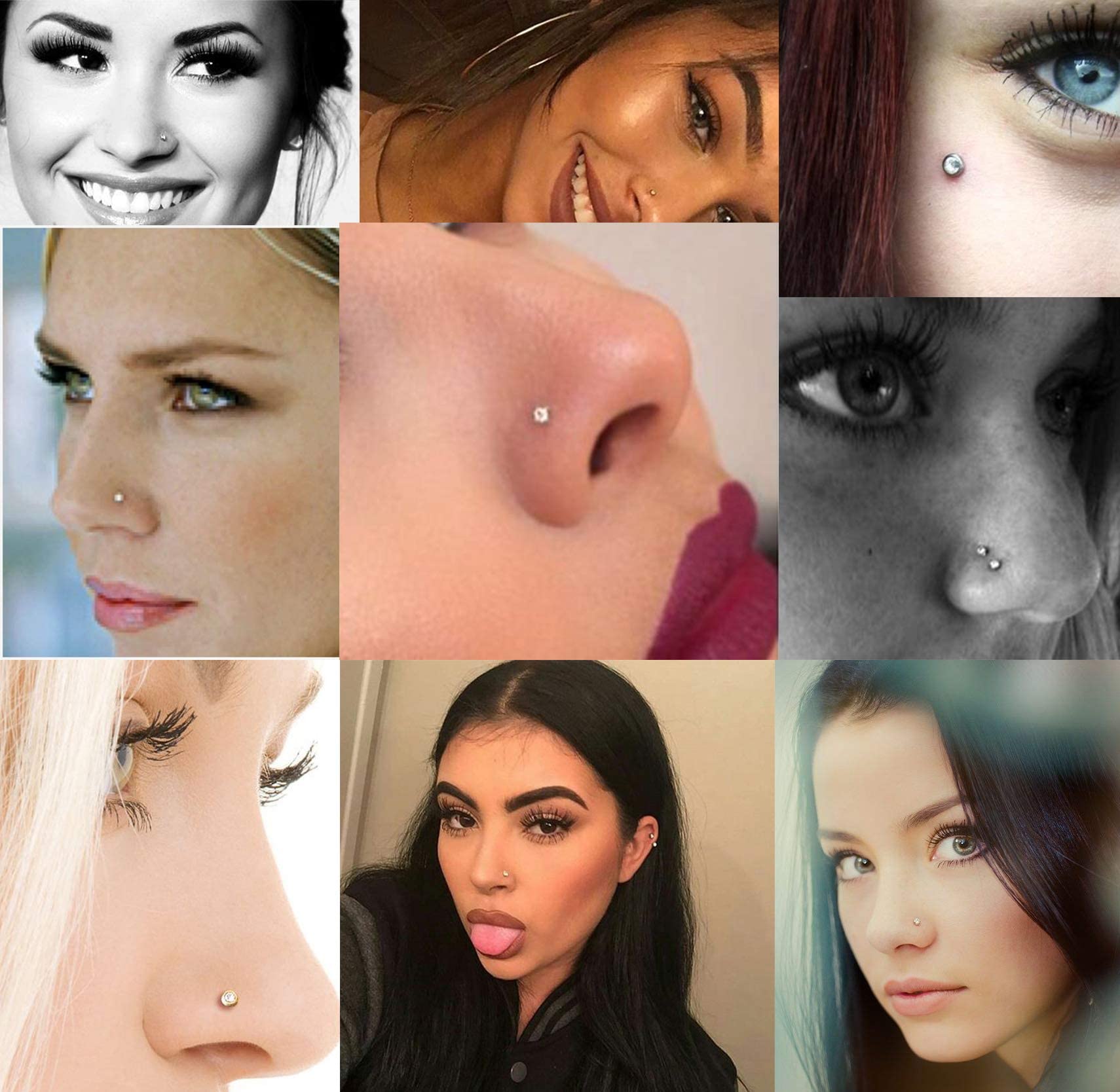 FIBO STEEL 10-30Pcs 20G Stainless Steel Nose Ring Studs Body Jewelry Piercing CZ Inlaid 1.5MM-3.5MM