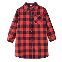 Girls Toddler Plaid Pleated Mini Dress Button Down Plaid Flannel Shirts Long Sleeve Casual Dress Toddler