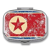 North Korea Retro Flag Square Pill Box for Purse Pocket 2 Compartment Medicine Tablet Holder Organizer Decorative Pill Case