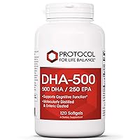 Protocol DHA-500 - DHA 500mg & EPA 250mg - Fish Oil Supplement - Brain Health & Support* - Easy Digestion - Non-GMO & Halal - 120 Softgels