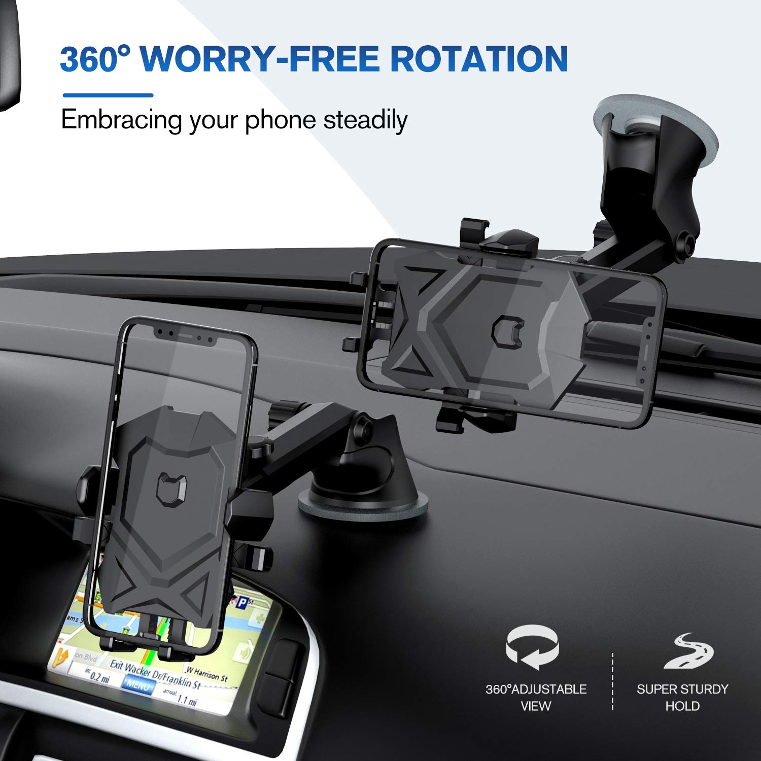 Phone Holder for Car,Universal Long Neck Car Mount Holder Compatible with iPhone Xs XS Max XR X 8 8 Plus 7 7 Plus S10 S9 S8 S7 S6 LG and More