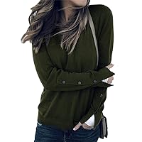 Andongnywell Women's Round Neck Buttoned Sleeve Sweatshirt Casual Long Sleeve Loose Button Blouses Shirt Tops