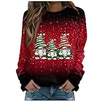 Plus Size Christmas Tops For Women,Women's Casual Fashion Christmas Print Long Sleeve O Neck Pullover Top Blouse Sweatshirt