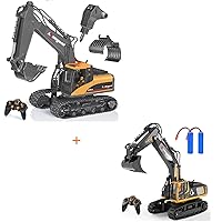 3 in 1 Remote Control Excavator Toy 1/14 Scale RC Excavator, 15 Channel Upgrade Full Functional Construction Vehicles with Tools Metal Breaker and Electric Gripper and 11 Channel RC Construction