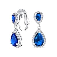 Vintage Style Bridal Cubic Zirconia Simulated Gemstone AAA CZ Halo Dangle Teardrop Chandelier Clip On Earrings For Women Silver Rose Gold Plated in Black Purple Blue Red Rose Pink Green Clear