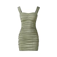 OYOANGLE Girl's Rib Knitted Sleeveless Ruched Strap Bodycon Pencil Mini Tank Dress Summer Casual Dresses Lime Green 9 Years