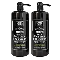 3 in 1 Body Wash for Men – Amber Wood Cleanser for Body, Hair and Face - Pack of 2 Bottles (33,8 Fl. Oz. Each)