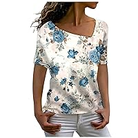 Women's Short Sleeve Shirts Fashion Casual Printed L-Neck Short Top Blouse Short Blouse, S-3XL