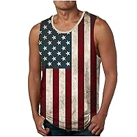 Men’s Beach Tank Top American Flag Stars Stripes Sleeveless Tee Shirts 4th of July Patriotic Crewneck Pullover Tees