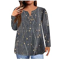 Womens Plus Size Tops Casual Button Down Henley Shirt Comfy Long Sleeve Loose Fit T-Shirt Sexy Tie Dye Shirts