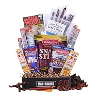 ManSnacks Jerky Gift Basket for Men - 29 pc - Large Variety of Beef Jerky, Jerky Bites, Beef Sticks, Pepperoni Sticks, Turkey Sticks & Cheese Sticks, in a Manly Gift Box | Unique Gift for Jerky Lovers