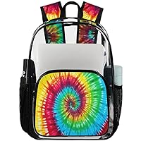 Colorful Spiral Tie Dye Clear Backpack Heavy Duty Transparent Bookbag for Women Men See Through PVC Backpack for Security, Work, Sports, Stadium