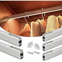 Muzata 5Pack 3.3ft/1Meter Silver LED Aluminum Channel Closet Hanging Rod for Bedroom Wardrobe U128 and 16.4FT/5Meter LED Strip Light High Intensity 96LEDs/m Spotless Light Strip