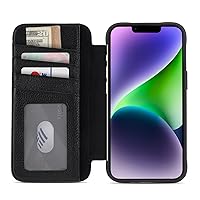 Case-Mate Wallet Folio iPhone 14 Case / iPhone 13 Case - Black [10ft Drop Protection] [Compatible with MagSafe] Flip Folio Cover Made with Genuine Pebbled Leather, Landscape Phone Stand, Card Holder