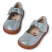 Knotty Girls Toddler Mary Jane Shoes - Safe Foot Growth Certified - Breathable Leather Mary Janes, Knotted Bow Strap Flower Girl Uniform Slip-On , Flexible Girl's flat for Baby, Toddlers, and Kids