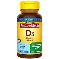 Nature Made Vitamin D3, 90 Softgels, Vitamin D 2000 IU (50 mcg) Helps Support Immune Health, Strong Bones and Teeth, & Muscle Function, 250% of The Daily Value for Vitamin D in One Daily Softgel