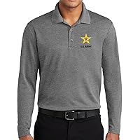 US Army Star Logo Black Chest Print Long Sleeve Moisture Wicking Polo Shirt