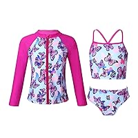 CHICTRY Kids Girls Tropical 3 Pcs Swim Cover Up Sets Zip Up Rashguard Shirts with Bikini Swimsuit