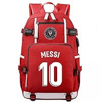 Teens Messi Multifunction Travel Rucksack Student Bookbag-Soccer Stars Knapsack with USB Charging/Headphone Port