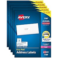 Mailing Address Labels, Laser Printers, 15,000 Labels, 1 x 2-5/8, Permanent Adhesive, FBA Labels (5 Packs 5160)