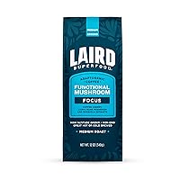 Laird Superfood Focus Coffee, Medium Roast Ground Coffee Infused with Functional Mushrooms and Botanical Adaptogens, 12 oz. Bag