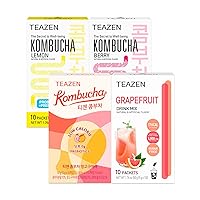 TEAZEN 4 Flavors 40 Sticks Variety Pack, Kombucha Lemon, Berry, Mango Guava (30 Sticks) & Grapefruit Powdered Drink Mix (10 Sticks)
