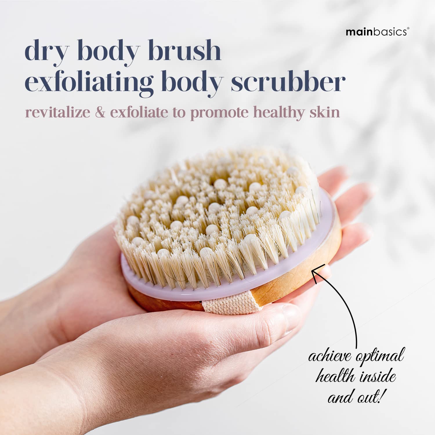 MainBasics Dry Body Brush | Exfoliate for Flawless Skin, Reduce Cellulite, Boost Lymphatic Drainage & Blood Circulation with Massage Nodes